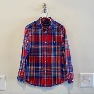 Ralph Lauren plaid cotton Oxford shirt boys size 7 red and blue button down